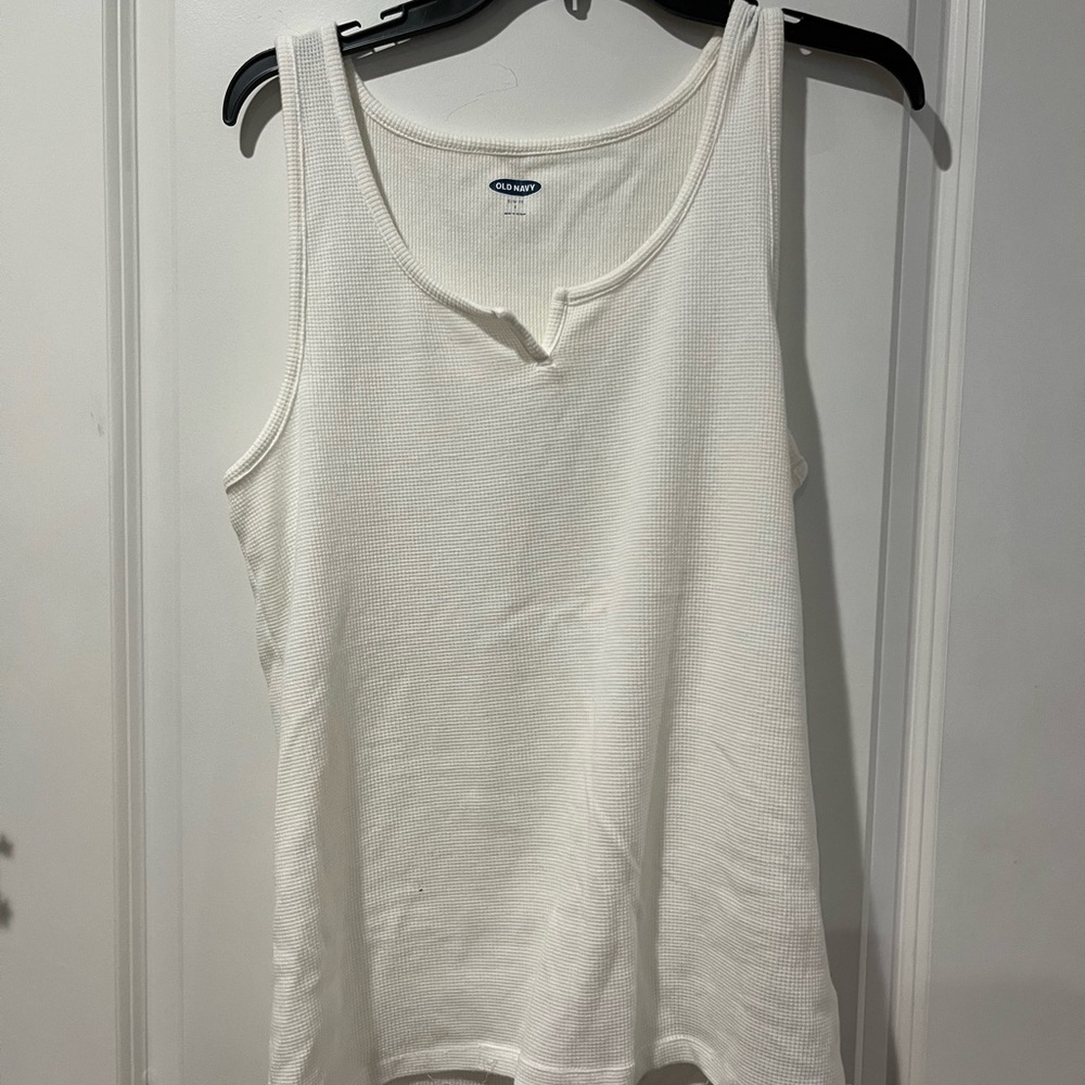 Old Navy Cream Ribbed Tank Top with Notch Neck
